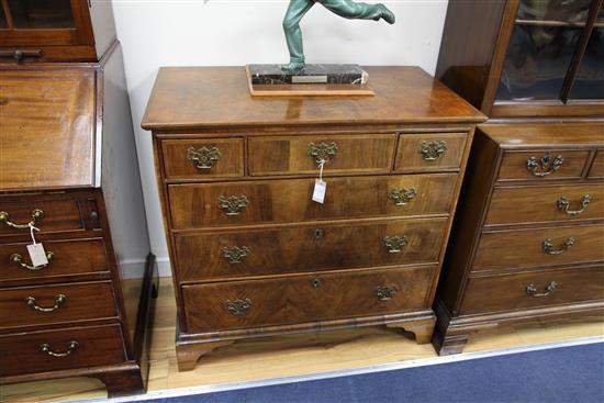 A mid 18th century walnut chest, W.3ft 2in.